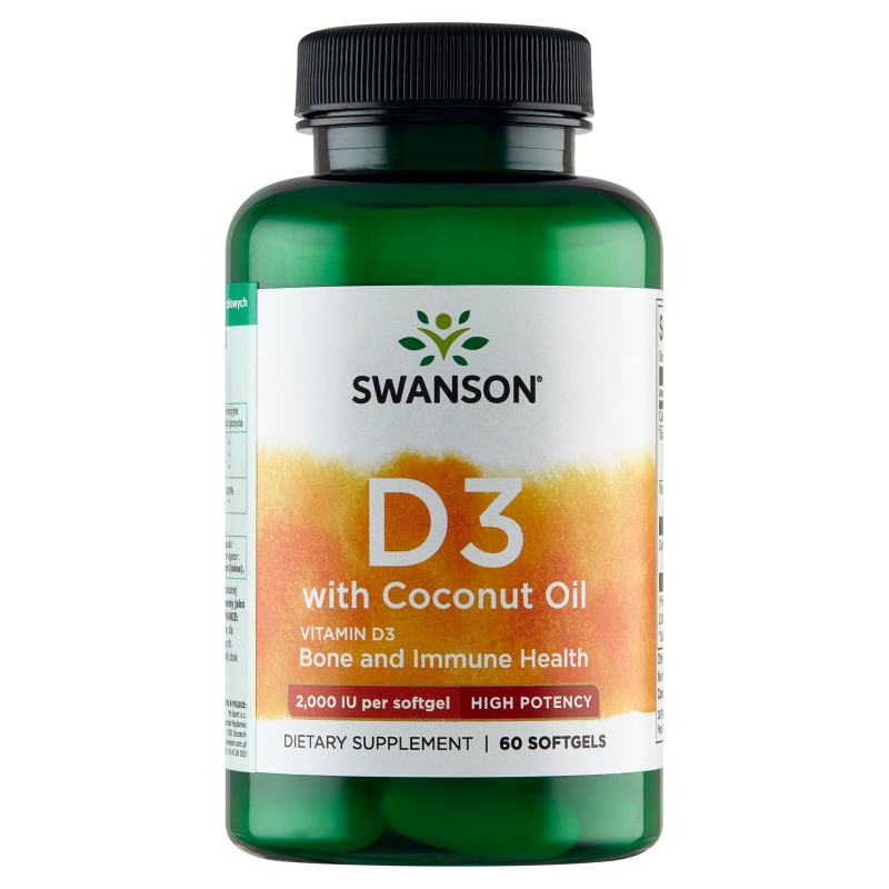 Swanson Witamina D3 2000 IU z olejem z kokosa 60 kapsłek