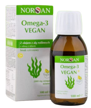 Norsan Omega-3 Vegan, olej z alg, cytrynowy, 100 ml