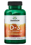 Swanson Witamina D-3 2000 IU z olejem z kokosowym 60 kapsułek