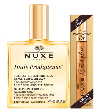 NUXE Huile Prodigieuse suchy olejek, 100 ml + suchy olejek roll-on, 8 ml
