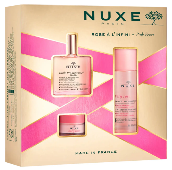 Nuxe Prodigieuse Florale, zestaw:  suchy olejek, 50 ml +  woda micelarna, 100 ml + nawilżający balsam do ust, 15 g