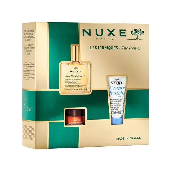 Nuxe Huile Prodigieuse suchy olejek, 50 ml + odżywczy balsam do ust, 15 g + nawilżający krem 3 w 1, 30 ml