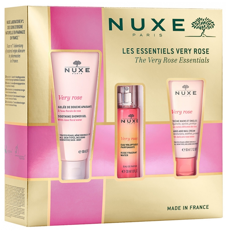 Nuxe Very Rose żel pod prysznic, 100 ml + krem do rąk, 50 ml + woda zapachowa, 30 ml