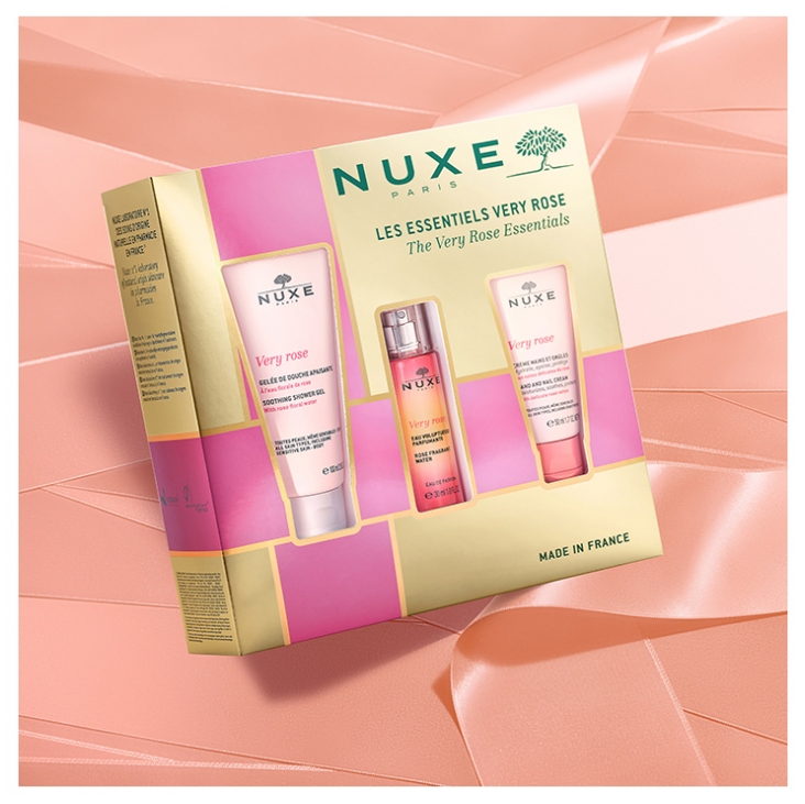 Nuxe Very Rose, żel pod prysznic, 100 ml + krem do rąk, 50 ml + woda zapachowa, 30 ml