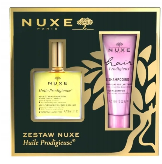 Nuxe Huile Prodigieuse, suchy olejek, 50 ml + szampon, 30 ml