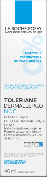 La Roche-Posay Toleriane Dermallergo Noc regenerująca pielęgnacja nawilżająca na noc, 40 ml. 