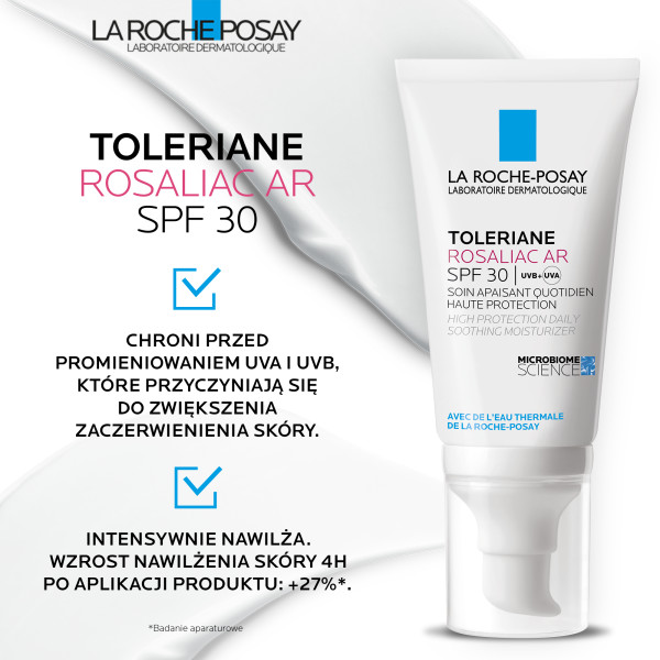 La Roche-Posay Toleriane Rosaliac AR, kojący krem nawilżający na dzień SPF30, 50 ml.