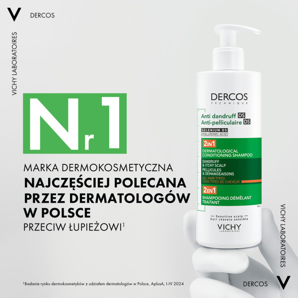 Vichy Dercos DS, szampon przeciwłupieżowy z odżywką 2w1, 390 ml