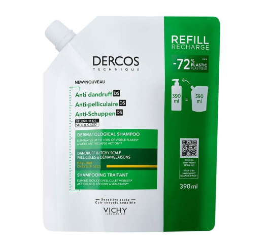 Vichy Dercos DS szampon przeciwłupieżowy dla włosów suchych, refill, 390 ml