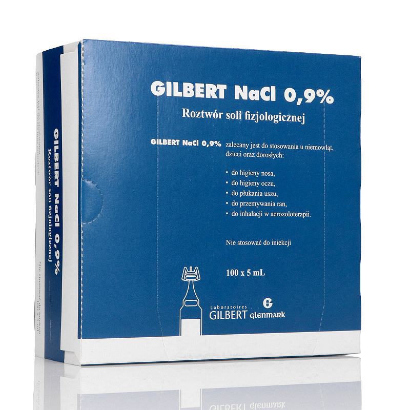 Gilbert NaCl 0,9%, roztwór soli fizjologicznej do higieny oczu, nosa, przemywania ran, 100 ampułek 5 ml