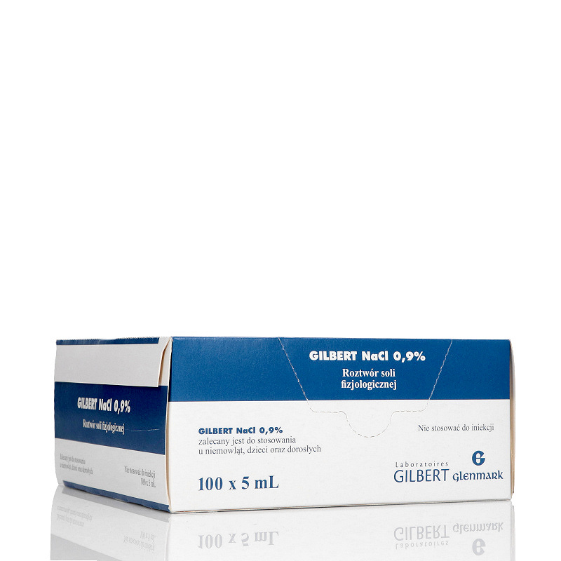 Gilbert NaCl 0,9%, roztwór soli fizjologicznej do higieny oczu, nosa, przemywania ran, 100 ampułek 5 ml