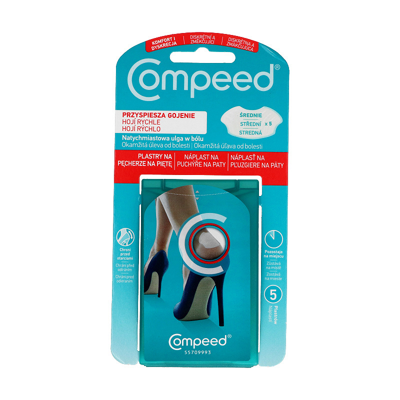 Compeed Plastry na pęcherze na piętę, uśmierzający ból wspomagające gojenie się ran, rozmiar średni, 5 szt.   