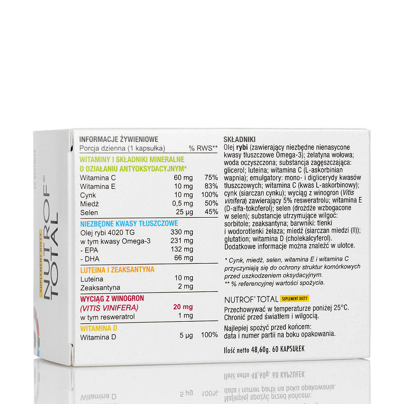 Nutrof Total, kapsułki ze składnikami wspomagającymi prawidłowe widzenie z witaminą D3, 60 szt.