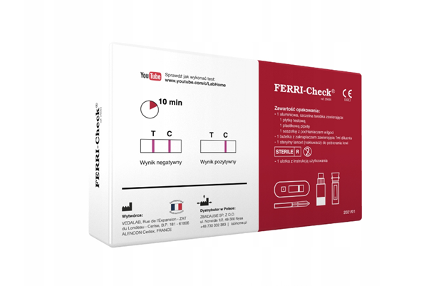 Ferri-Check test do wykrywania niedoboru żelaza, anemii, 1 szt.