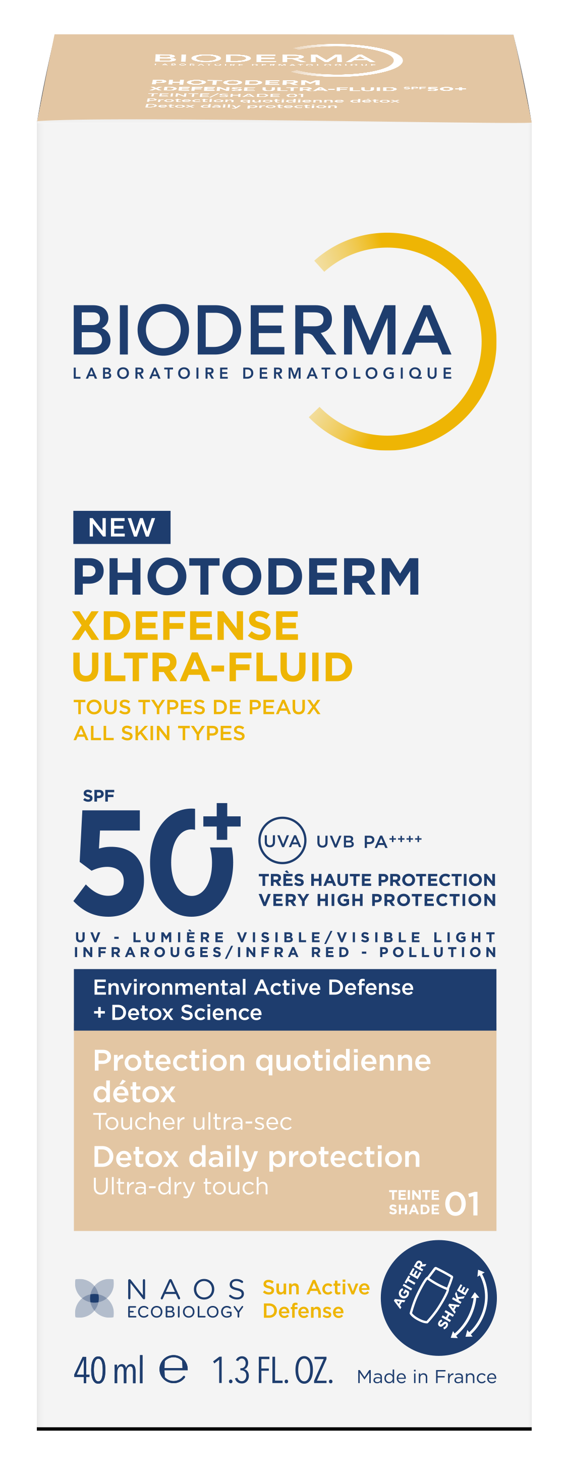 Bioderma Photoderm Xdefense Ultra-Fluid, ultralekki fluid, SPF 50+, kolor 01, 40 ml