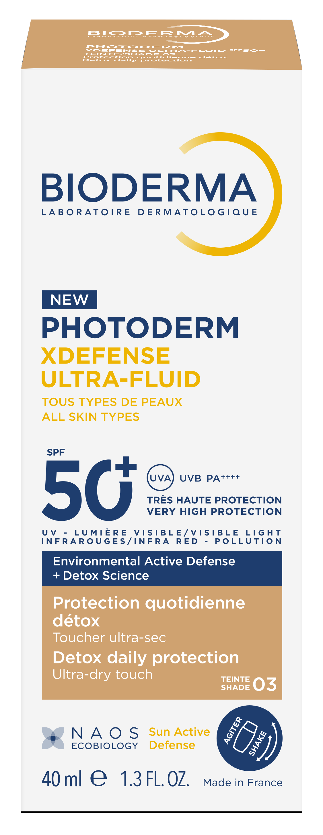 Bioderma Photoderm XDefense Ultra-Fluid, ultralekki fluid, kolor 03, SPF 50+, 40 ml