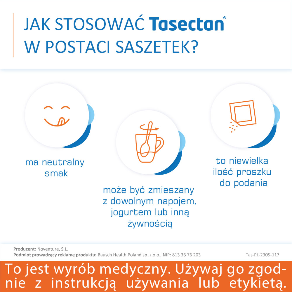 Tasectan 250 mg, proszek łagodzący objawy biegunki, 20 sasz.