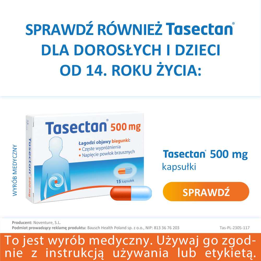 Tasectan 250 mg, proszek łagodzący objawy biegunki, 20 sasz.