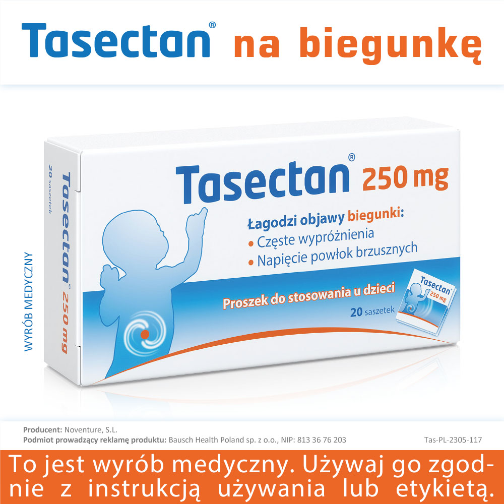 Tasectan 250 mg, proszek łagodzący objawy biegunki, 20 sasz.