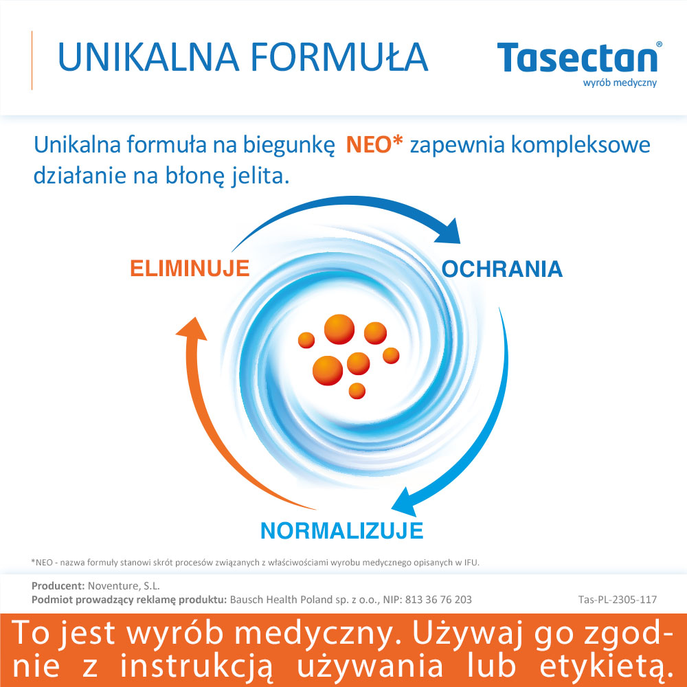 Tasectan 250 mg, proszek łagodzący objawy biegunki, 20 sasz.