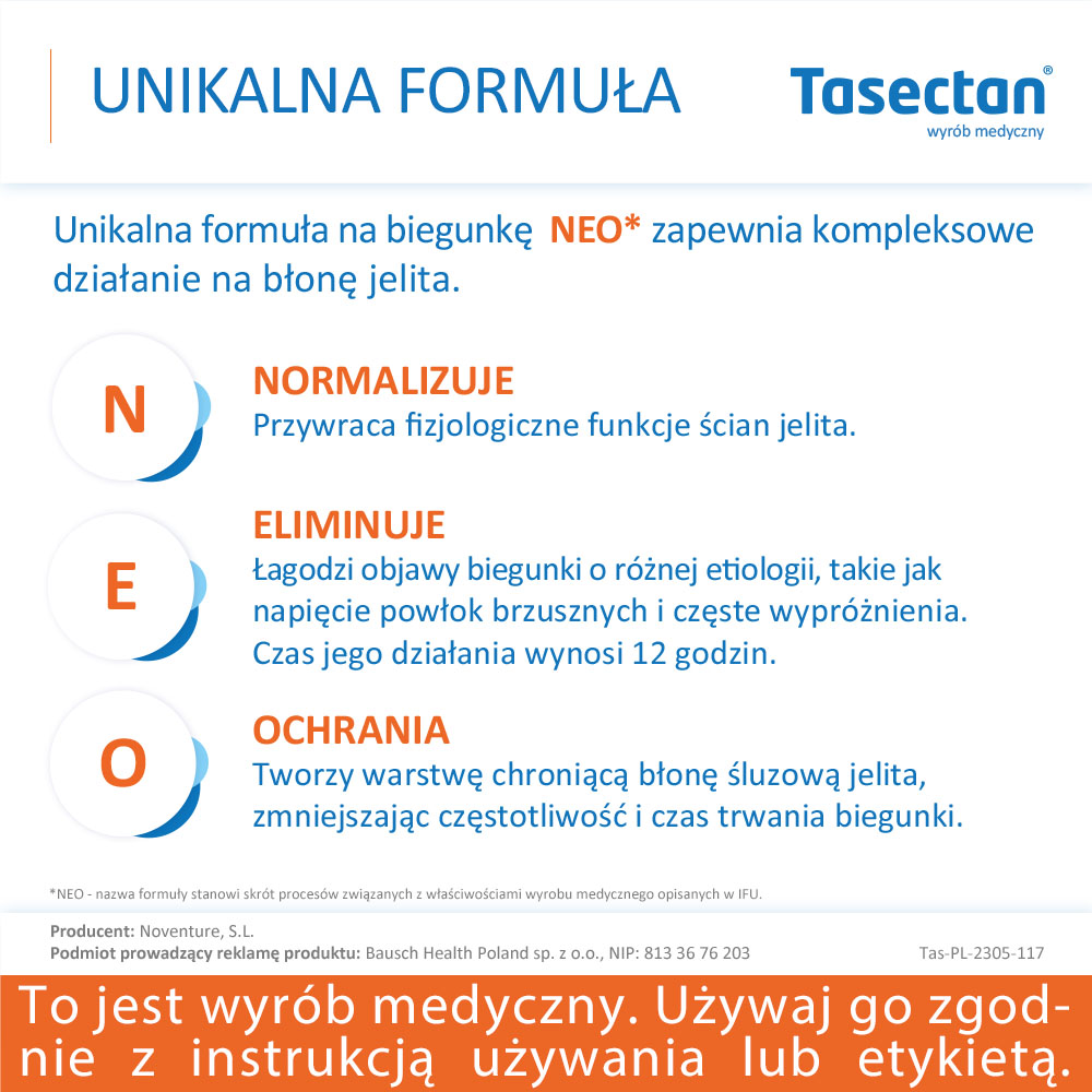 Tasectan 250 mg, proszek łagodzący objawy biegunki, 20 sasz.