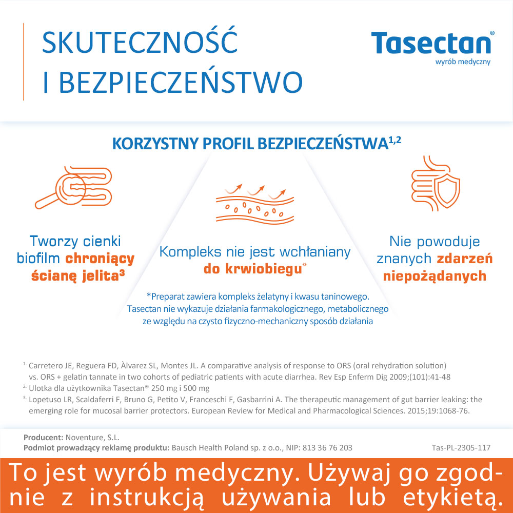 Tasectan 250 mg, proszek łagodzący objawy biegunki, 20 sasz.