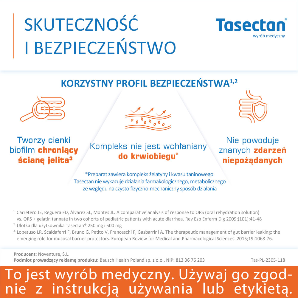 Tasectan 500 mg, kapsułki łagodzące objawy biegunki, 15 szt.