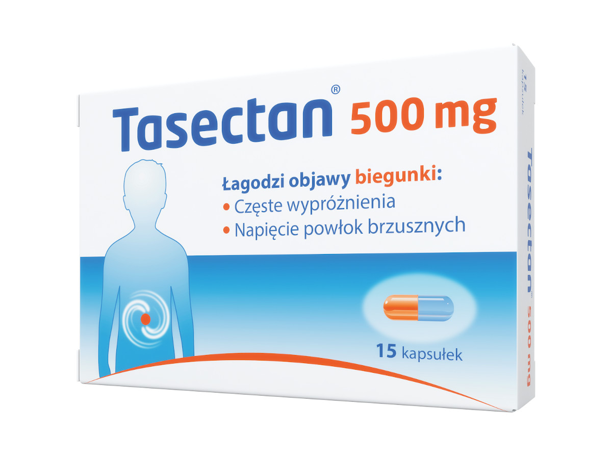 Tasectan 500 mg, kapsułki łagodzące objawy biegunki, 15 szt.