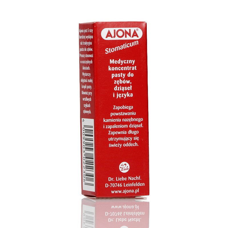 Ajona Stomaticum , koncentrat pasty do zębów zapobiegający powstawaniu kamienia nazębnego i zapaleniu dziąseł, 6 ml