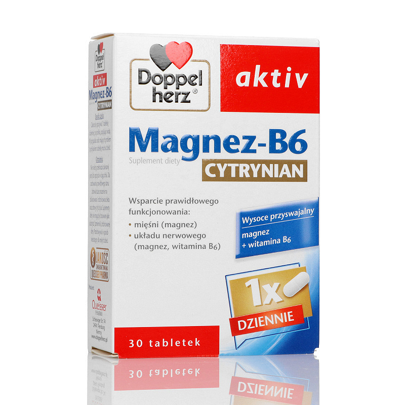 Doppelherz aktiv Magnez-B6 Cytrynian, tabletki ze składnikami wspierającymi funkcjonowanie mięśni i układu nerwowego, 30 szt.