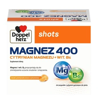 Doppelherz Shots Magnez 400 mg, smak pomarańczowy, 20 x 25 ml