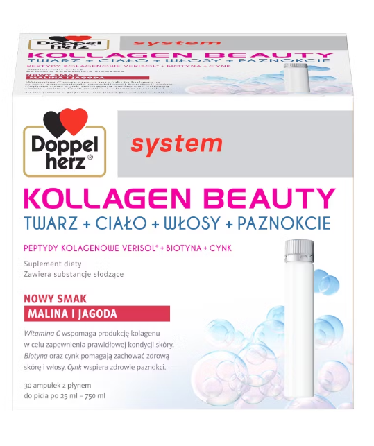 Doppelherz System Kollagen Beauty smak malinowo-jagodowy, 30 sztuk