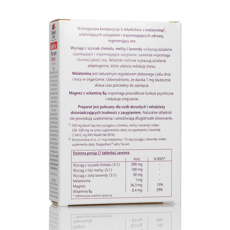 Doppelherz aktiv Na Sen Forte, tabletki ze składnikami uspokajającymi i ułatwiającymi zasypianie, 20 szt.