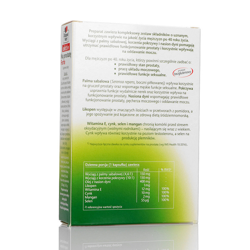 Doppelherz aktiv Na Prostatę Forte, kapsułki ze składnikami na funkcjonowanie prostaty i układu moczowego, 30 szt.