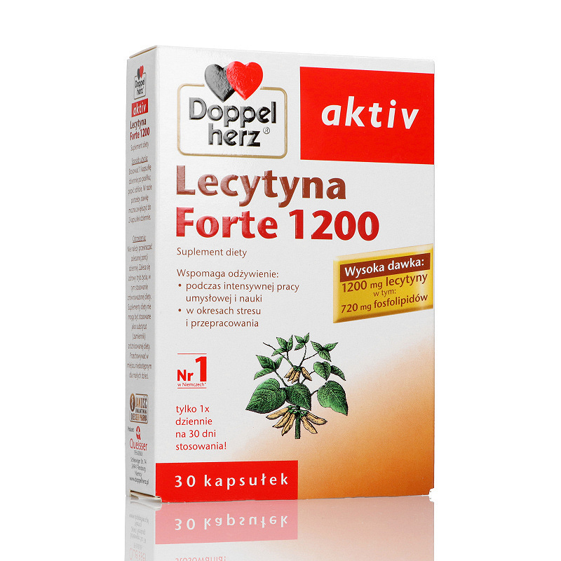 Doppelherz aktiv Lecytyna Forte 1200, kapsułki na okresy intensywnej pracy umysłowej i nauki, stresu i przepracowania, 30 szt.