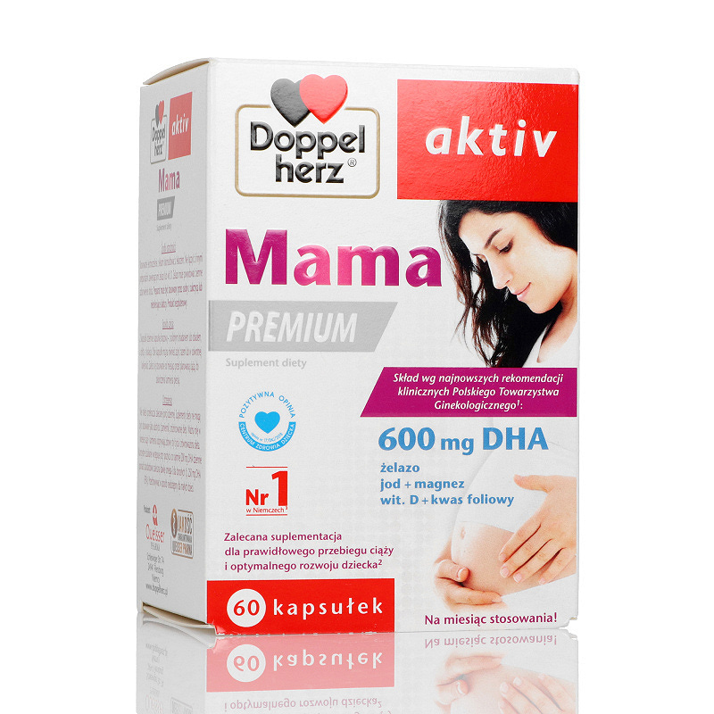 Doppelherz aktiv Mama PREMIUM, kapsułki ze składnikami wspomagającymi prawidłowy przebieg ciąży i rozwój dziecka, 60 szt.