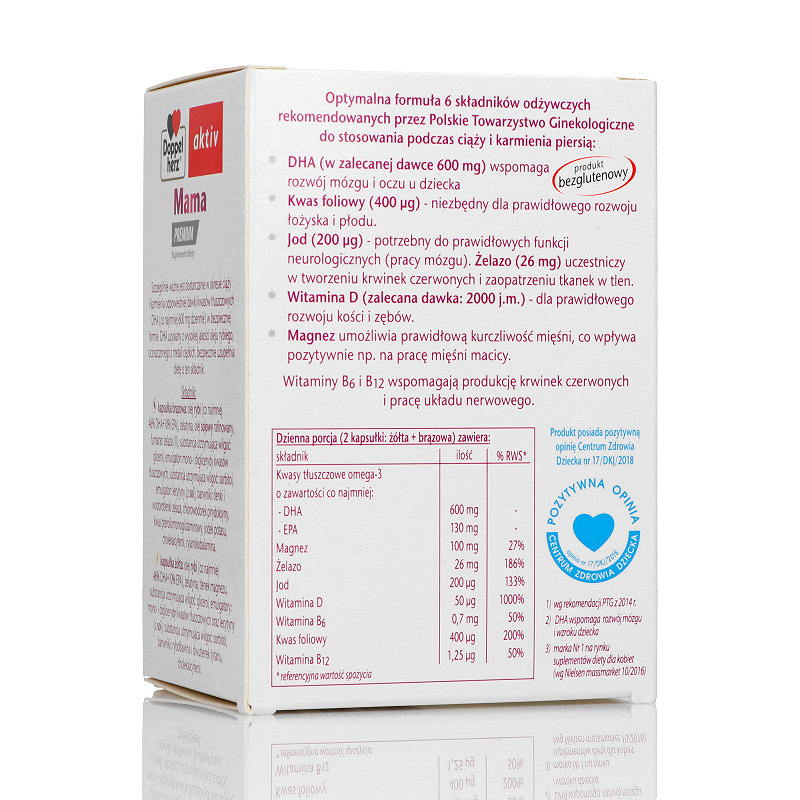 Doppelherz aktiv Mama PREMIUM, kapsułki ze składnikami wspomagającymi prawidłowy przebieg ciąży i rozwój dziecka, 60 szt.