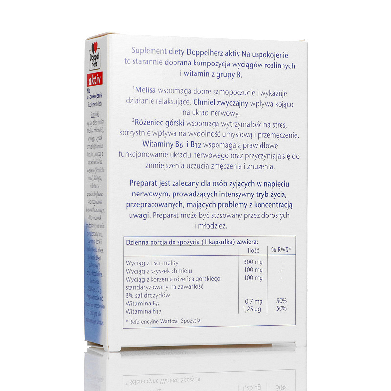 Doppelherz aktiv Na Uspokojenie, kapsułki ze składnikami redukującymi napięcie nerwowe, 20 szt.