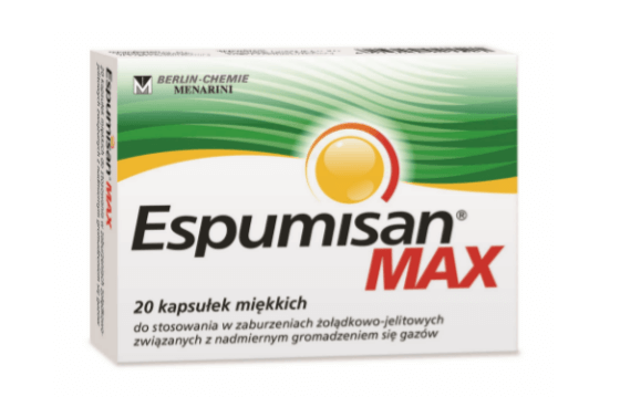 Espumisan Max, kapsułki na uczucie pełności, wzdęcia, ucisk, 20 szt.