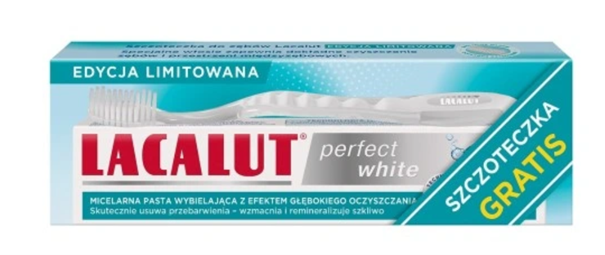 Lacalut Perfect White, pasta do zębów, 75 ml + szczoteczka, średnia, 1 szt.