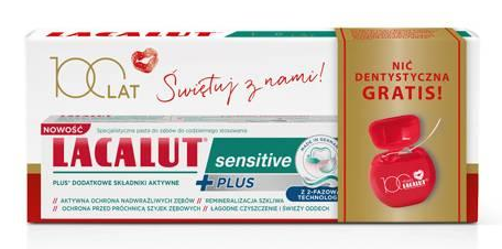 Lacalut Sensitive Plus, pasta do zębów wrażliwych, 75 ml + nić