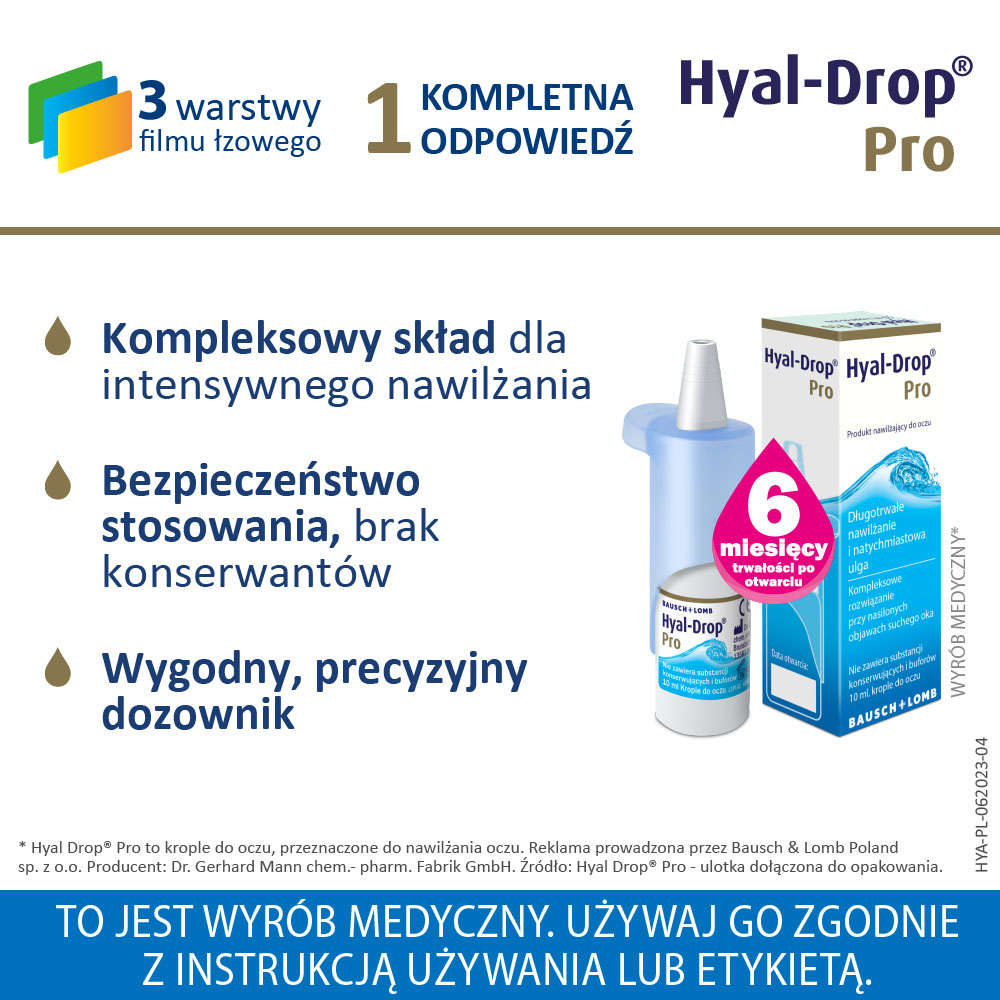 Hyal-Drop Pro , krople nawilżające do oczu, 10 ml