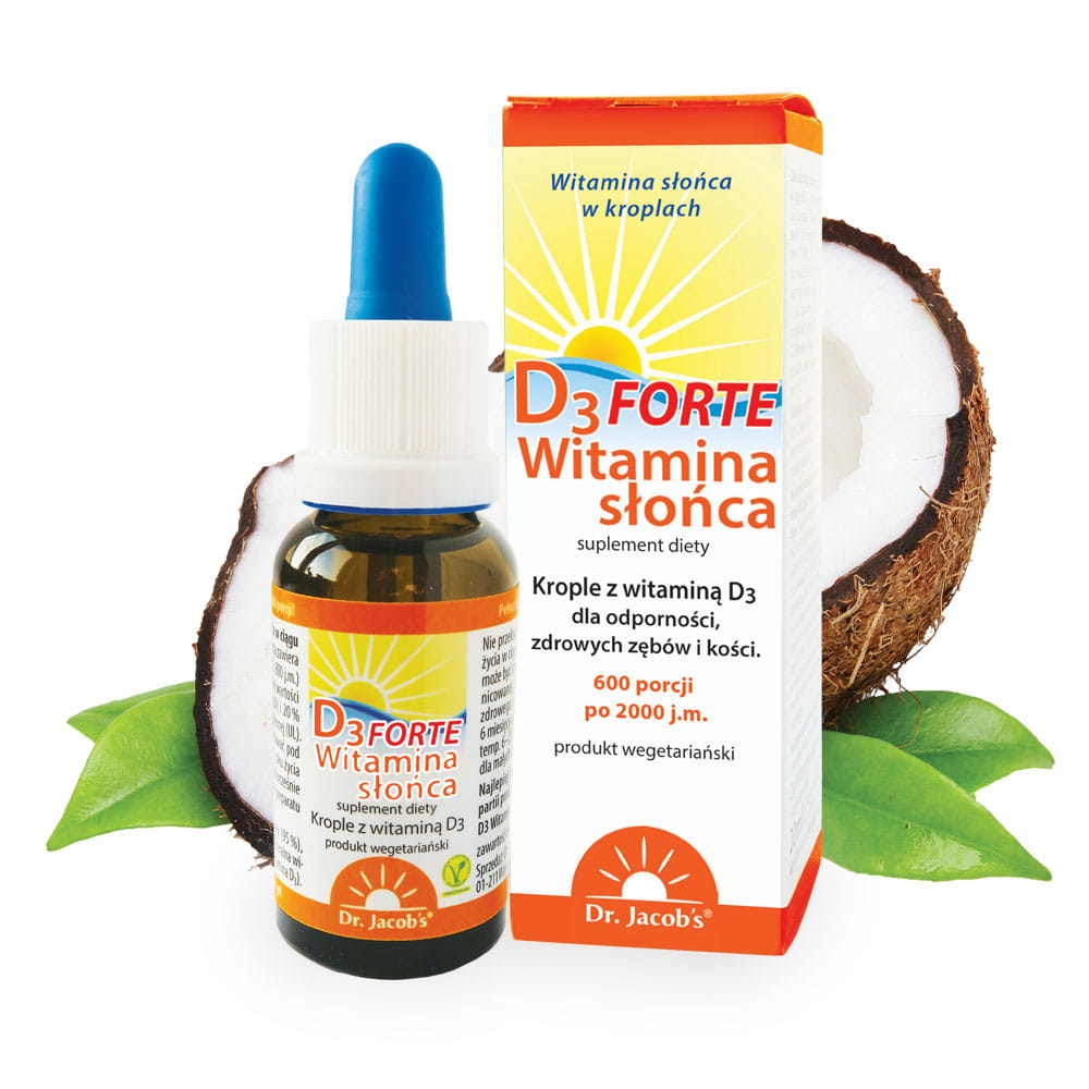 Dr. Jacobs Witamina D3 Forte, krople ze składnikami wspierającymi odporność, zdrowe zęby i kości, 20 ml