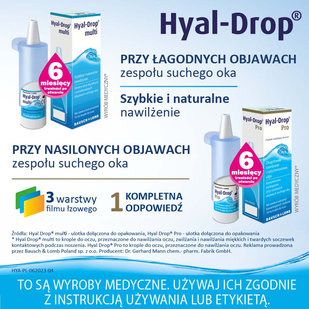 Hyal-Drop Multi, nawilżające krople do oczu, 10 ml