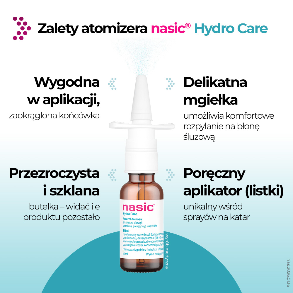 Nasic Hydro Care, spray do nosa z solą hipertoniczną, 15 ml