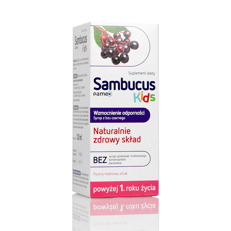 Sambucus Kids, syrop wzmacniający odporność, smak malinowy, butelka 100 ml