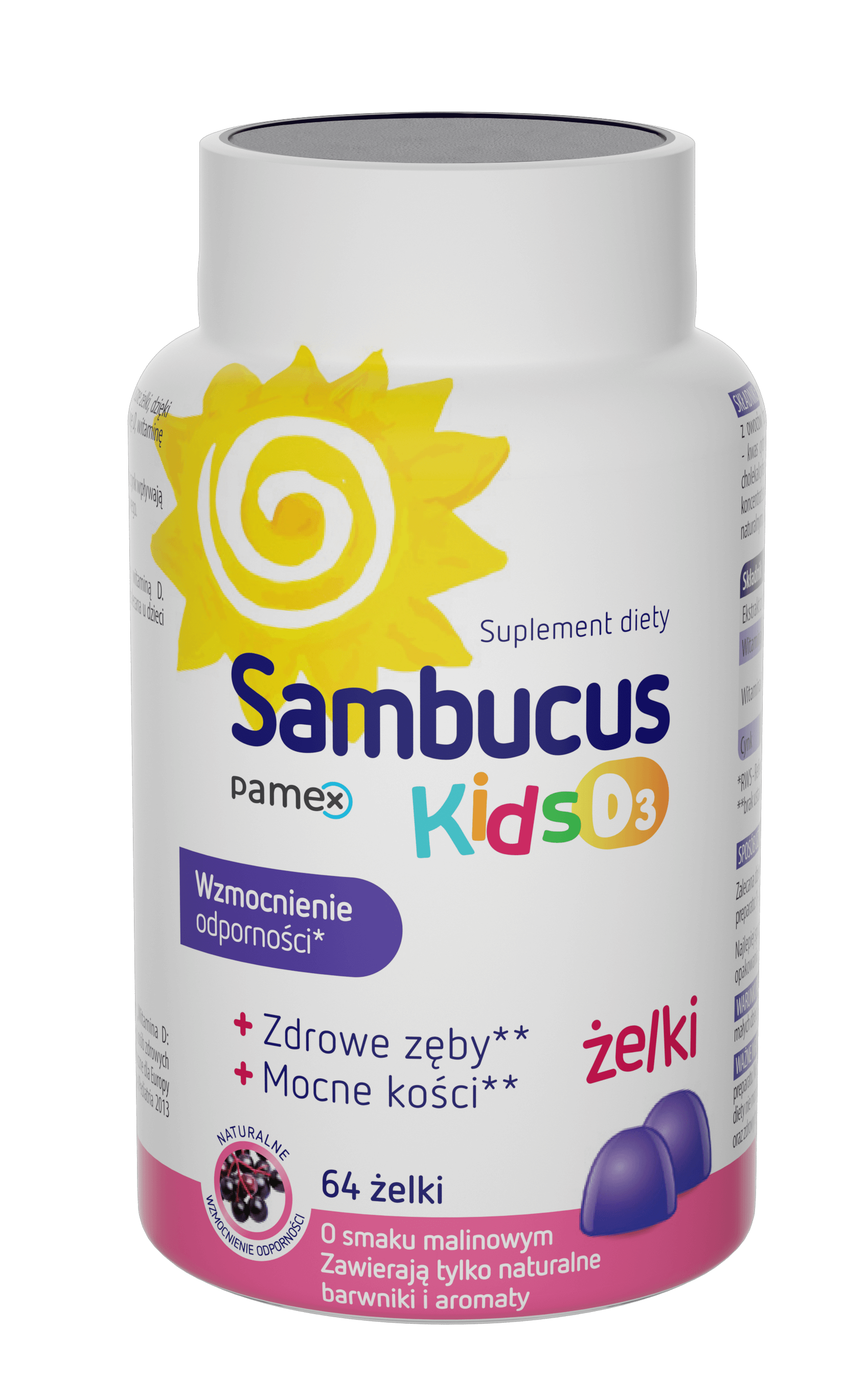 Sambucus Kids D3, żelki z czarnym bzem 64 szt. KRÓTKA DATA 31.07.2025