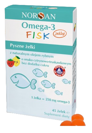 Norsan Omega-3 FISK Jelly żelki o smaku cytrynowo - truskawkowym, 45 szt.