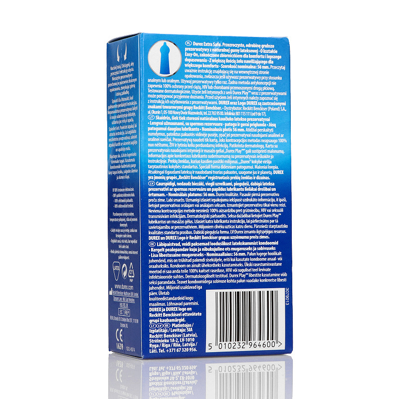 Durex Extra Safe, prezerwatywa odrobinę grubsza z większą ilością żelu nawilżającego, 12 szt.