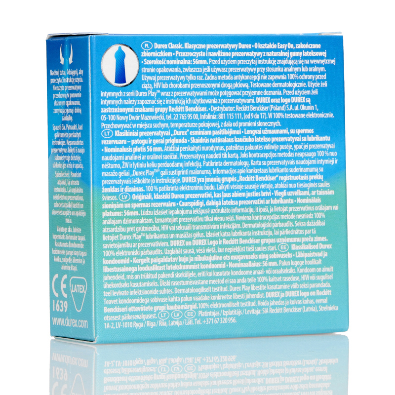 Durex Classic, prezerwatywy klasyczne, 3 szt.